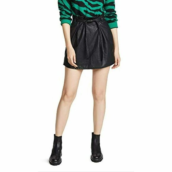 New Free People Womens sz 6 Faux Leather Payton Paperbag Miniskirt Black NWT - Picture 1 of 3